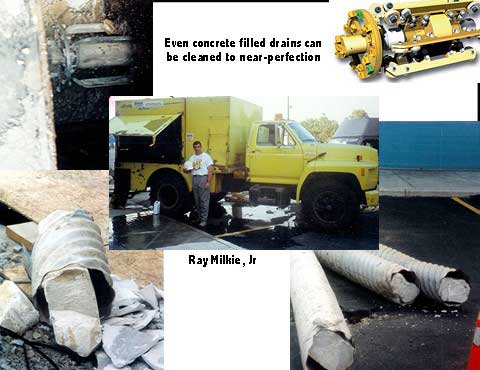 Even concrete filled drain can be cleaned to near-perfection
