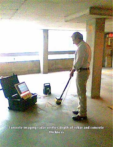 Concrete imaging radar verifies depth of rebar and concrete thickness